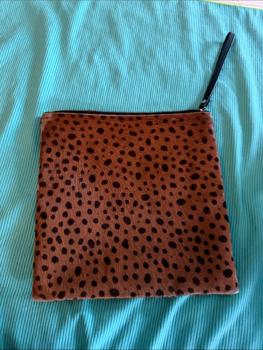 Spotted Haircalf Wristlet Clutch in Brown